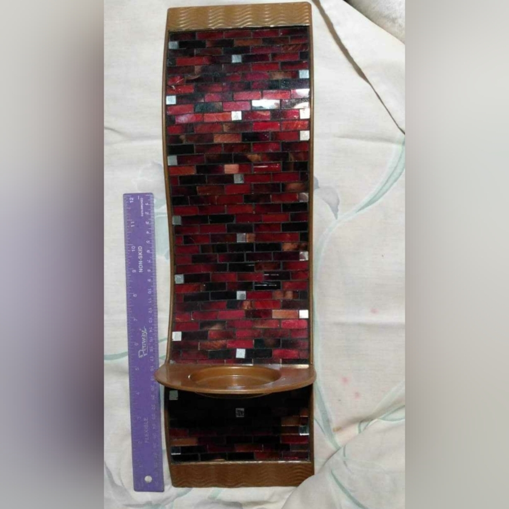 Beautiful large wall sconce for pillar or votive candle glass mosaic pattern